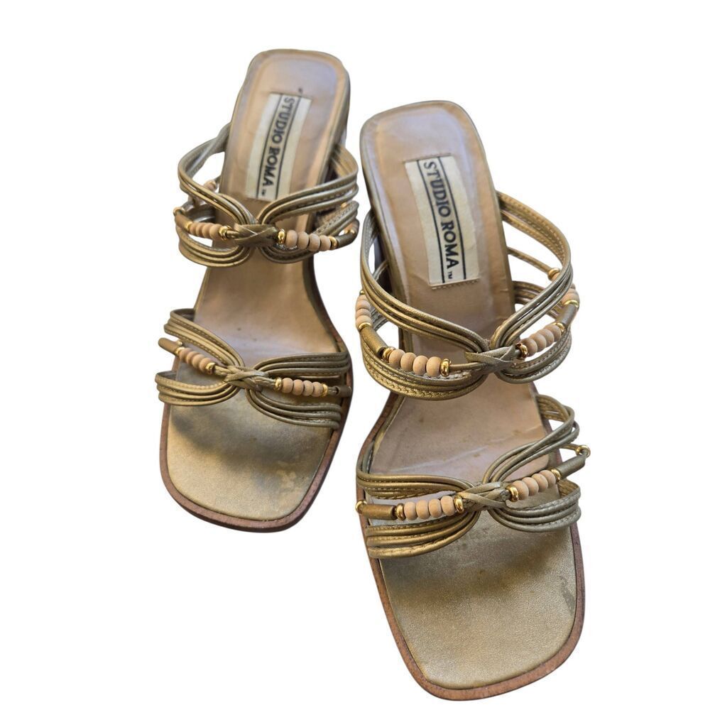 Studio Roma Vintage Women's Size 6M Gold Beaded Strappy Heel Sandal
